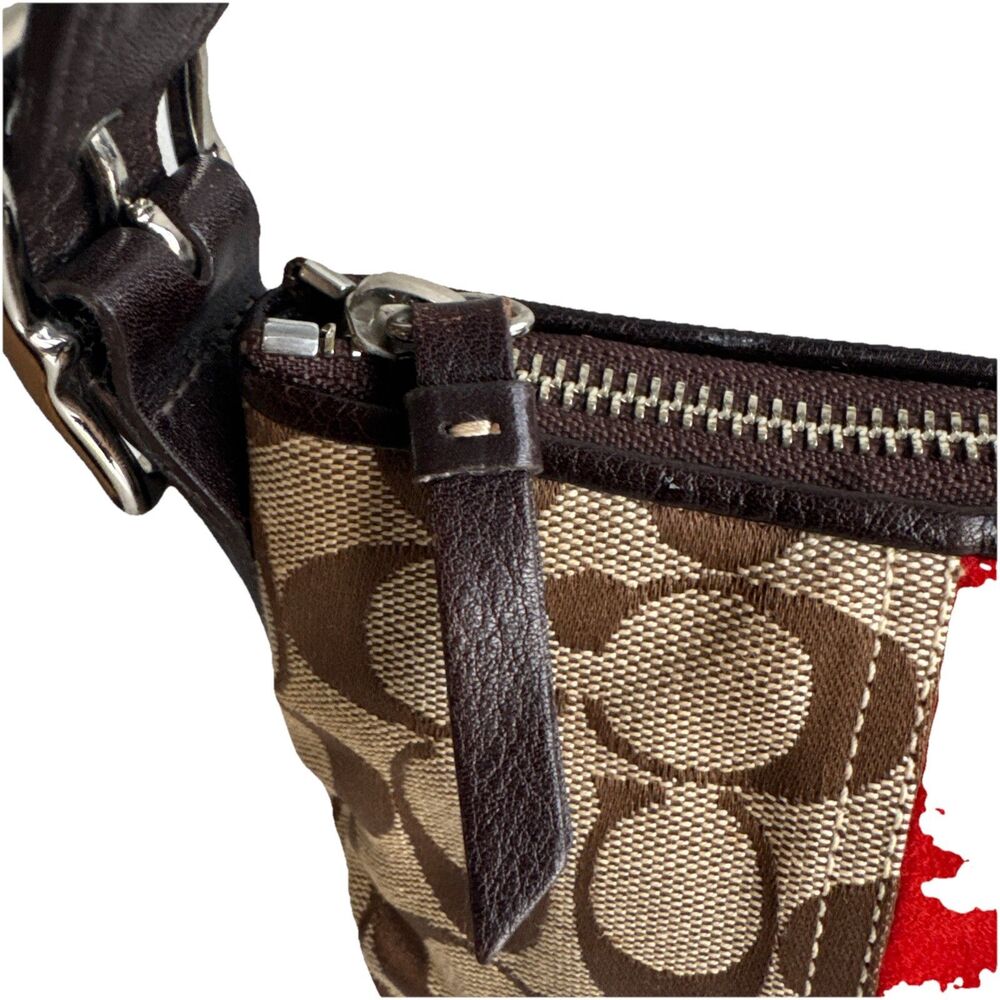 Coach Soho Demi Shoulder Bag Signature Tan Brown Red Suede Snake Y2K Vintage - Picture 13 of 15